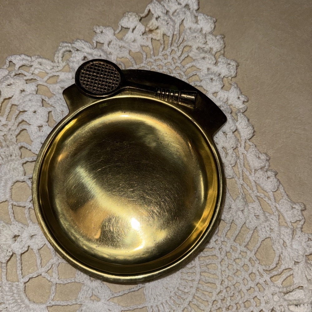 Vintage MCM Brass Tennis Racket Pocket Change Dish Jewelry Key Tray Coin Bowl